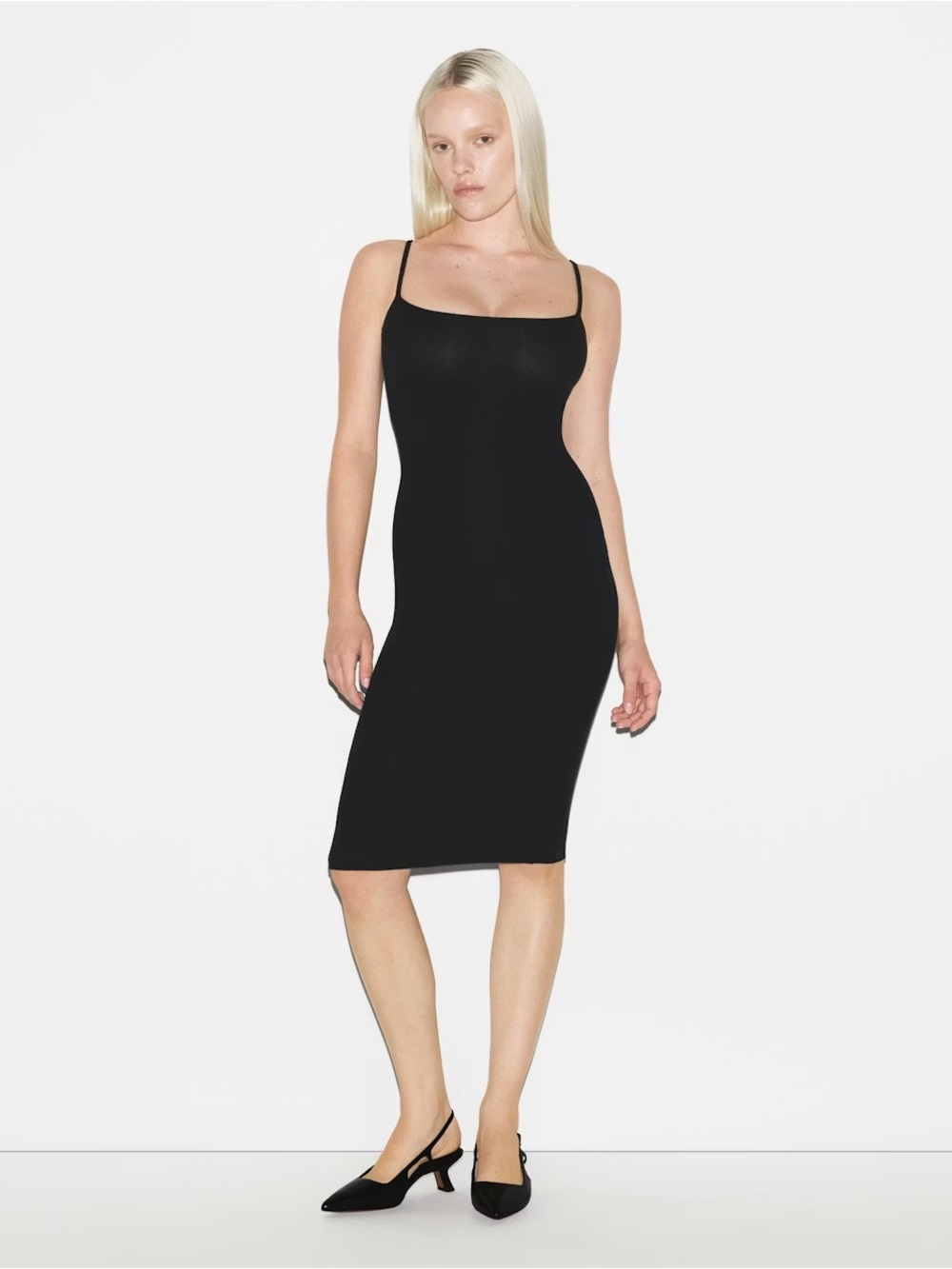 SKIMS Black Midi Slip Dress